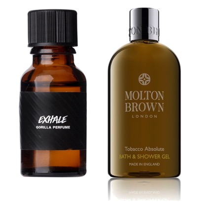 Exhale Gorilla Perfume från Lush och Molton Brown Tobacco Absolute Bath & Shower Gel